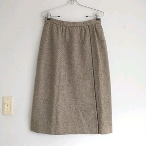 Vtg Midi Skirt 12 Beige Brown Union Made In USA ILGWU Wool(blend) Tweed Pockets
